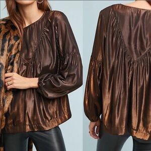 ANTHROPOLOGIE Merry Metallic Blouse Bronze XSP New